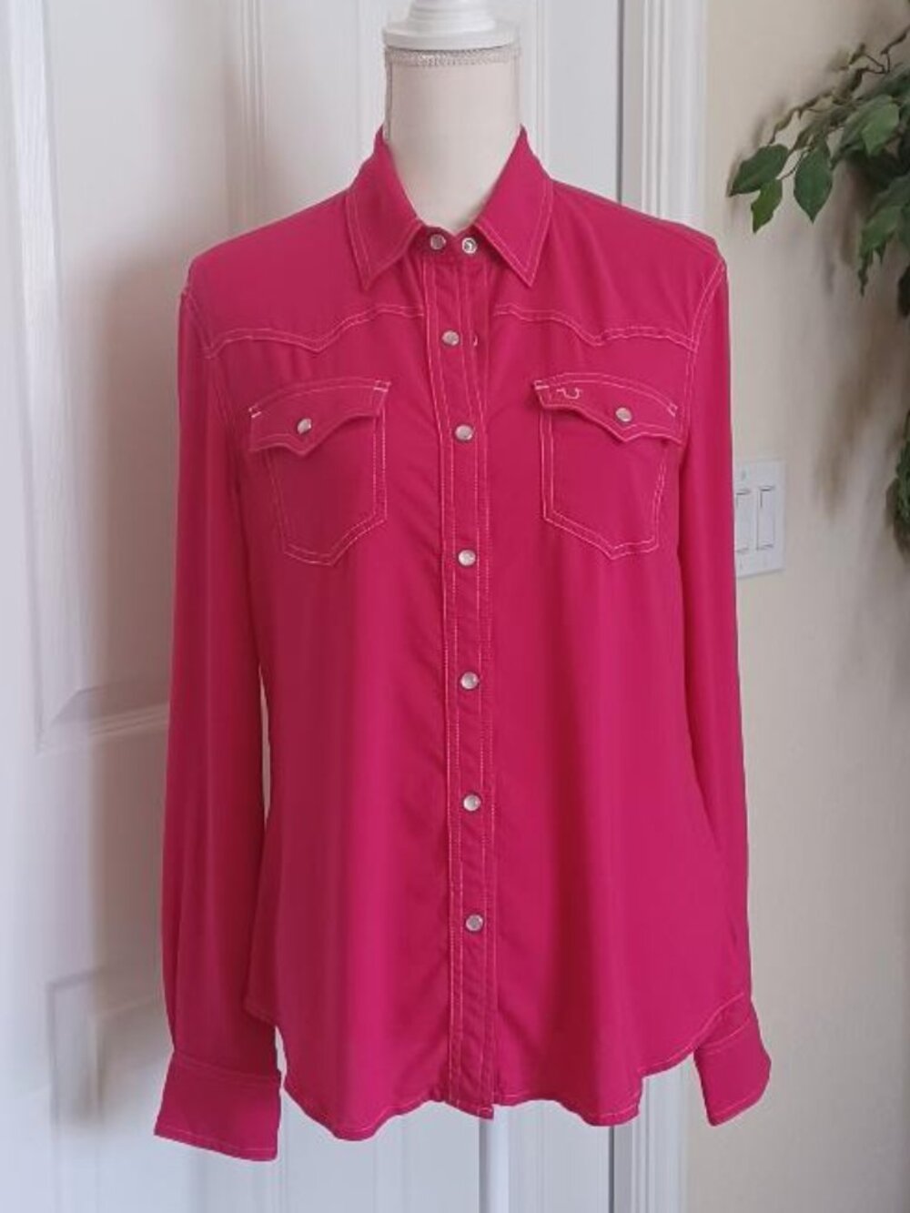 True Religion Western Pearl Snap Button Down Shirt Size Large